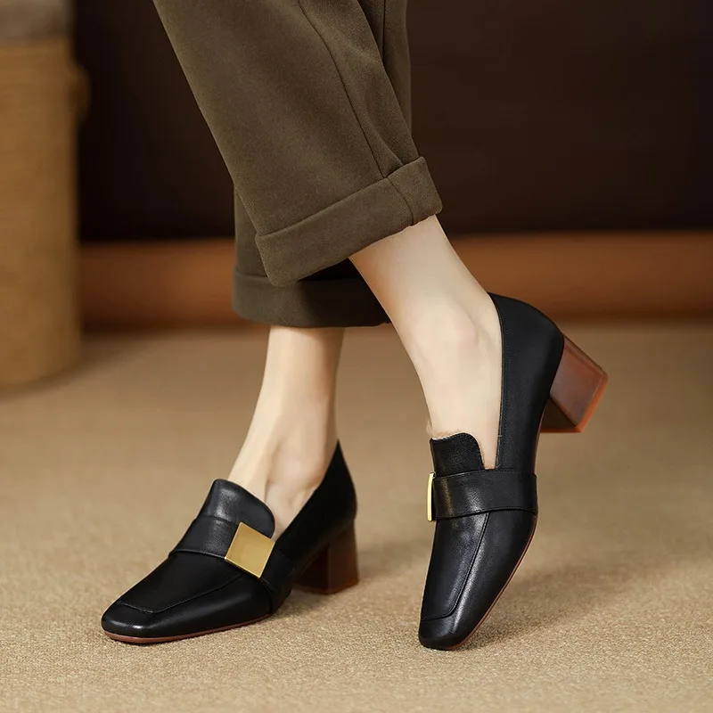 Jeans - Damskie skórzane czółenka eleganckie wsuwane buty
