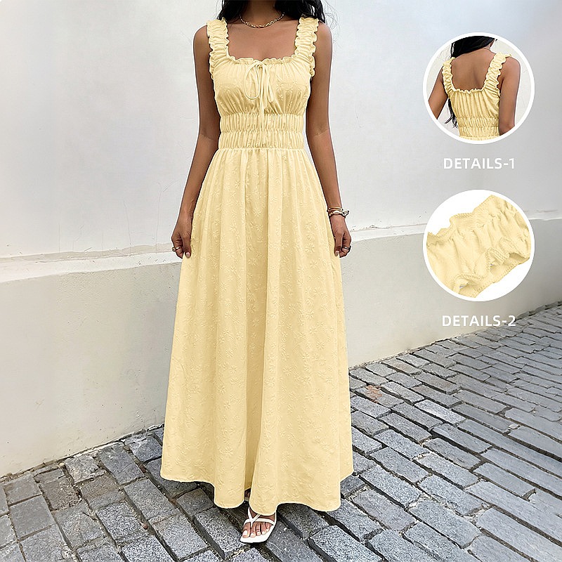 Boho Summer Beach Maxi Dress - Letnia sukienka bez rękawów z kwadratowym