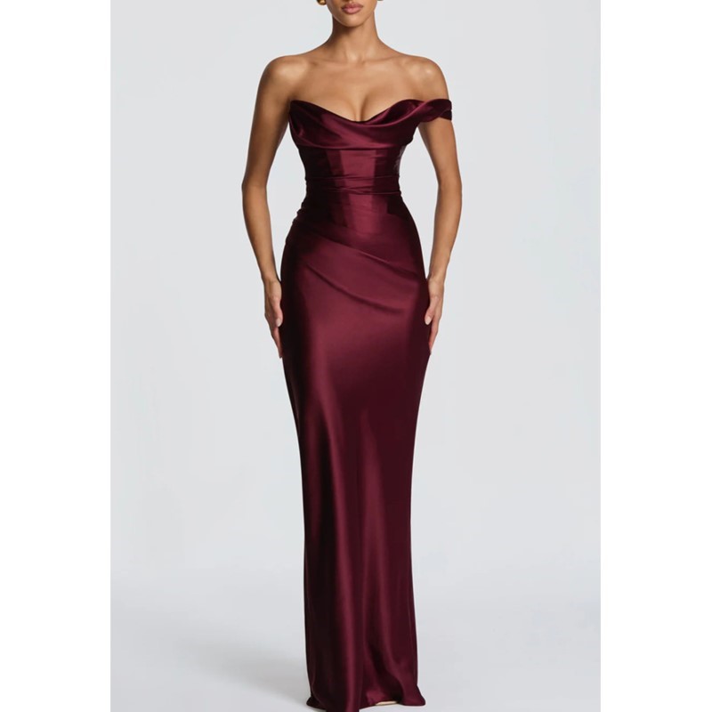 Elegant Satin Evening Gown Split - Seksowna, dopasowana satynowa sukienka, elegancka, szykowna,