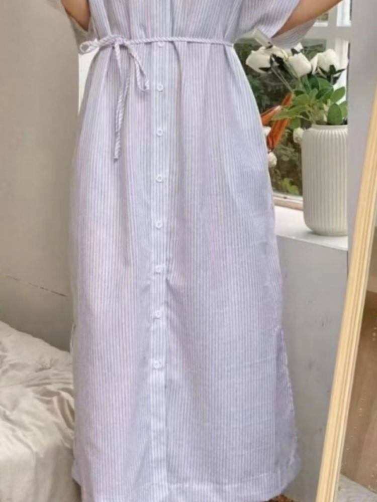 Letnia Sukienka Damska w Paski – Casual Loose Linen Shirt Dress recenzja i cena