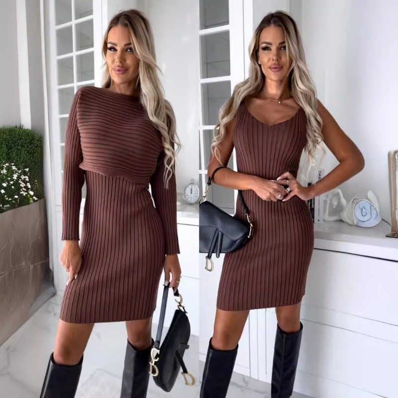 Jesienny Nowy Seksowny Zestaw  – Bodycon Long Sleeve Ribbed Dress recenzja i cena