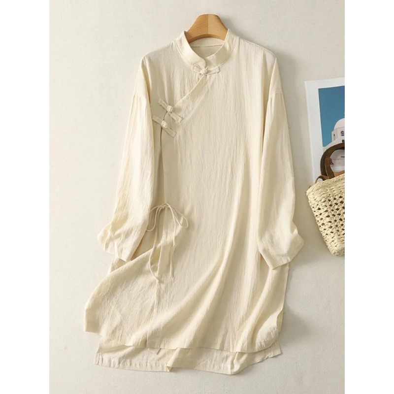 Damska lniana tunika w stylu c – Casual Loose Linen Shirt Dress recenzja i cena