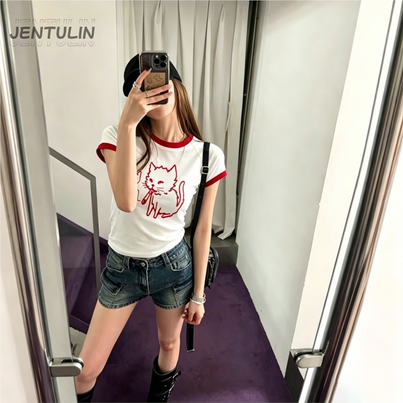 Koreański styl Y2k lata 90. Cr – Y2K Graphic Baby Tee Crop recenzja i cena